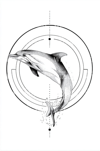Geometric Dolphin Circle Tattoo Design
