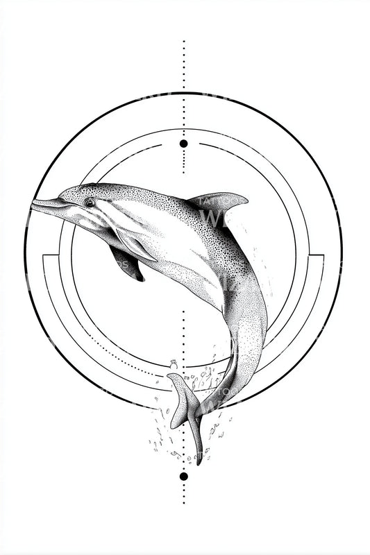 Geometric Dolphin Circle Tattoo Design