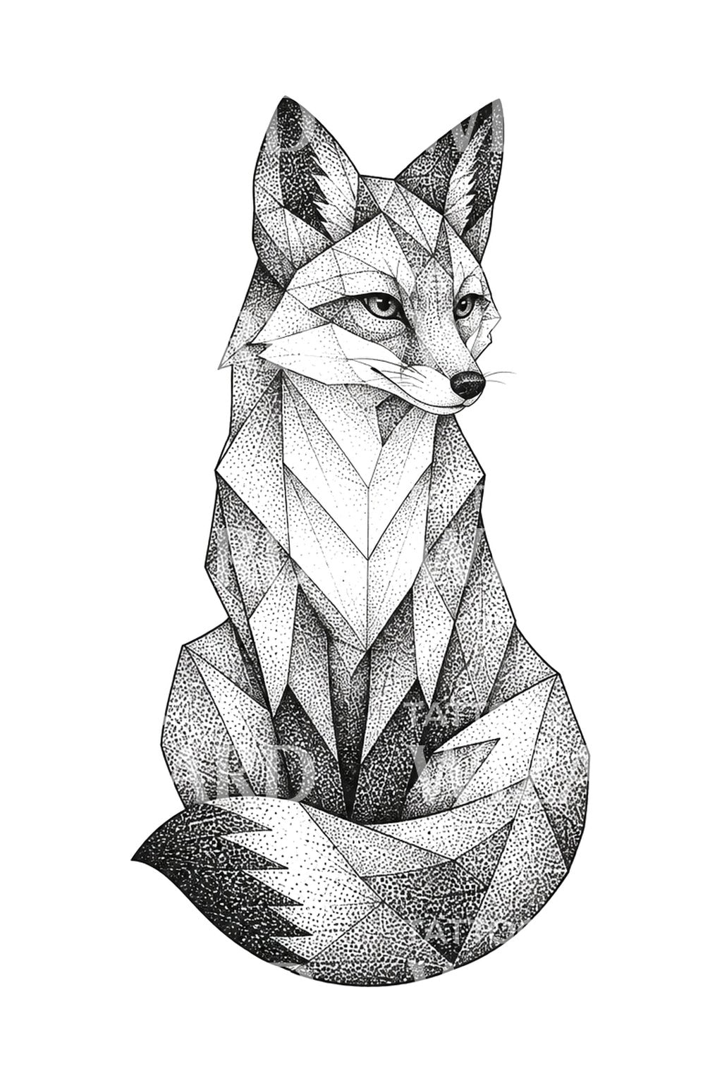 Geometric Dotwork Fox Tattoo Design