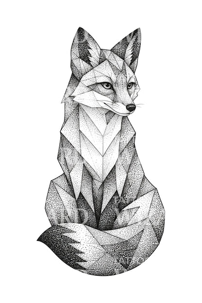 Geometric Dotwork Fox Tattoo Design