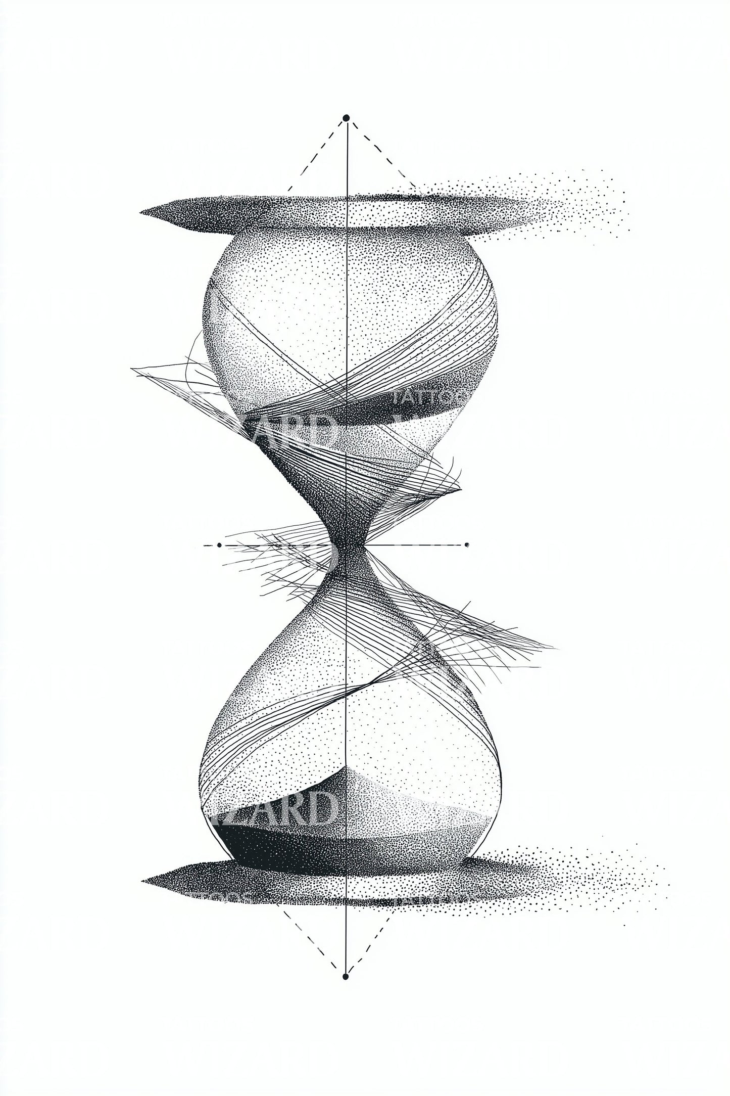 Geometric Dotwork Hourglass Tattoo Design