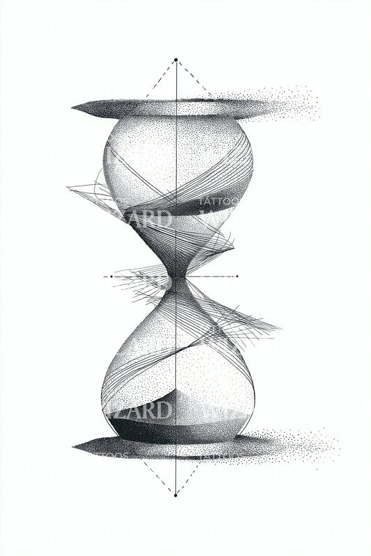 Geometric Dotwork Hourglass Tattoo Design