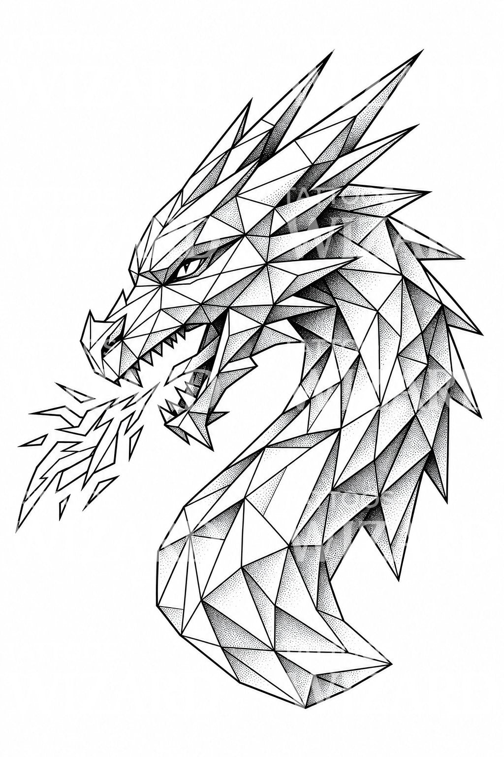 Geometric Dragon Head Tattoo Design