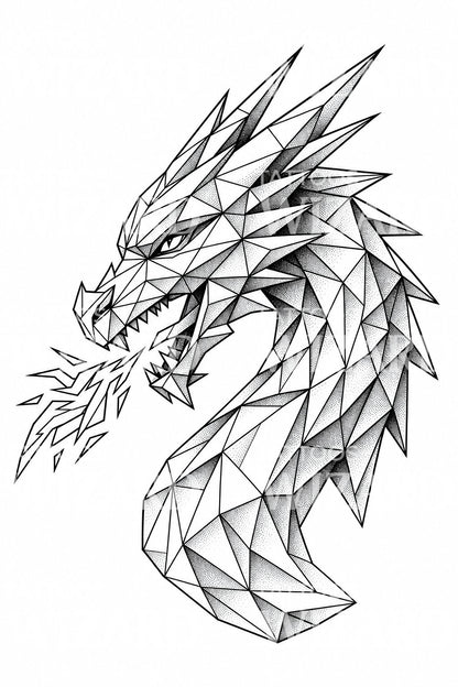 Geometric Dragon Head Tattoo Design
