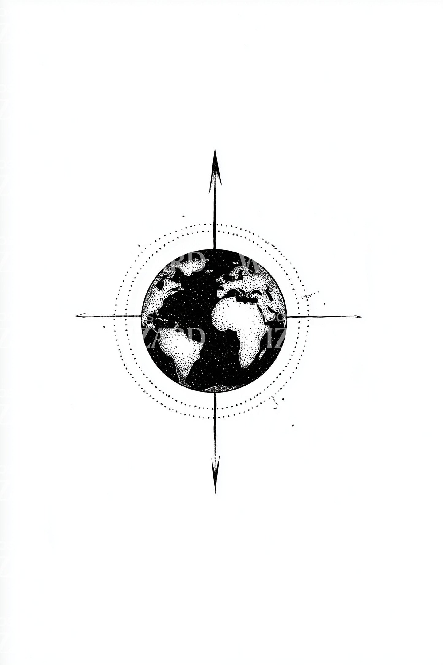 Geometric Earth Compass Tattoo Illustration