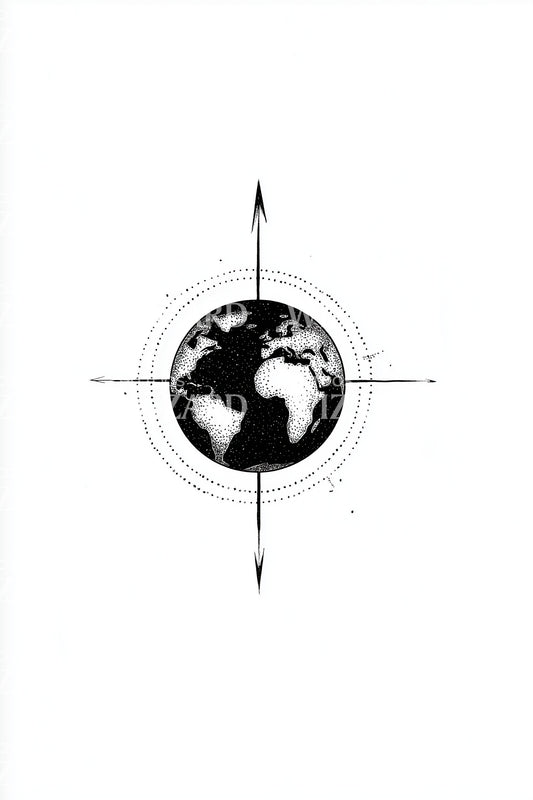 Geometric Earth Compass Tattoo Illustration
