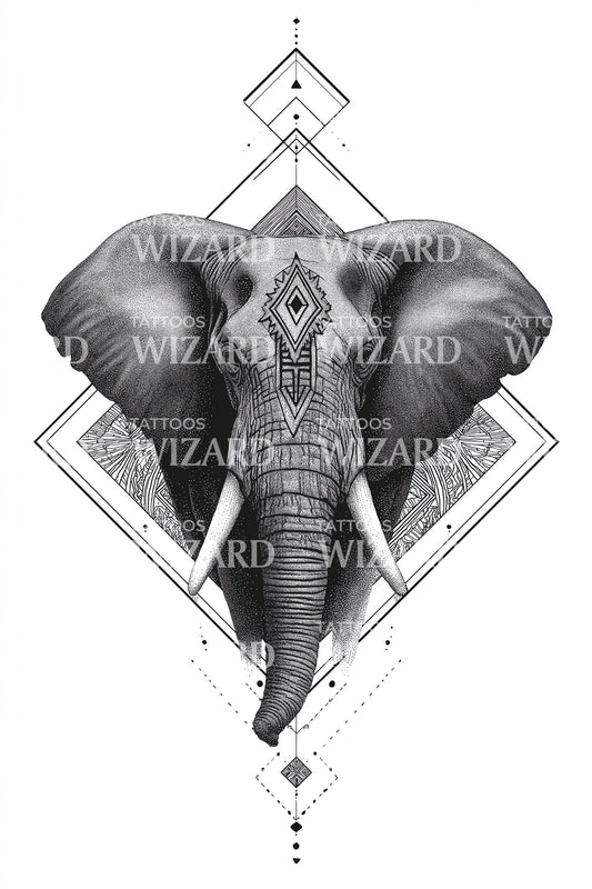 Geometric Elephant Head Tattoo Design