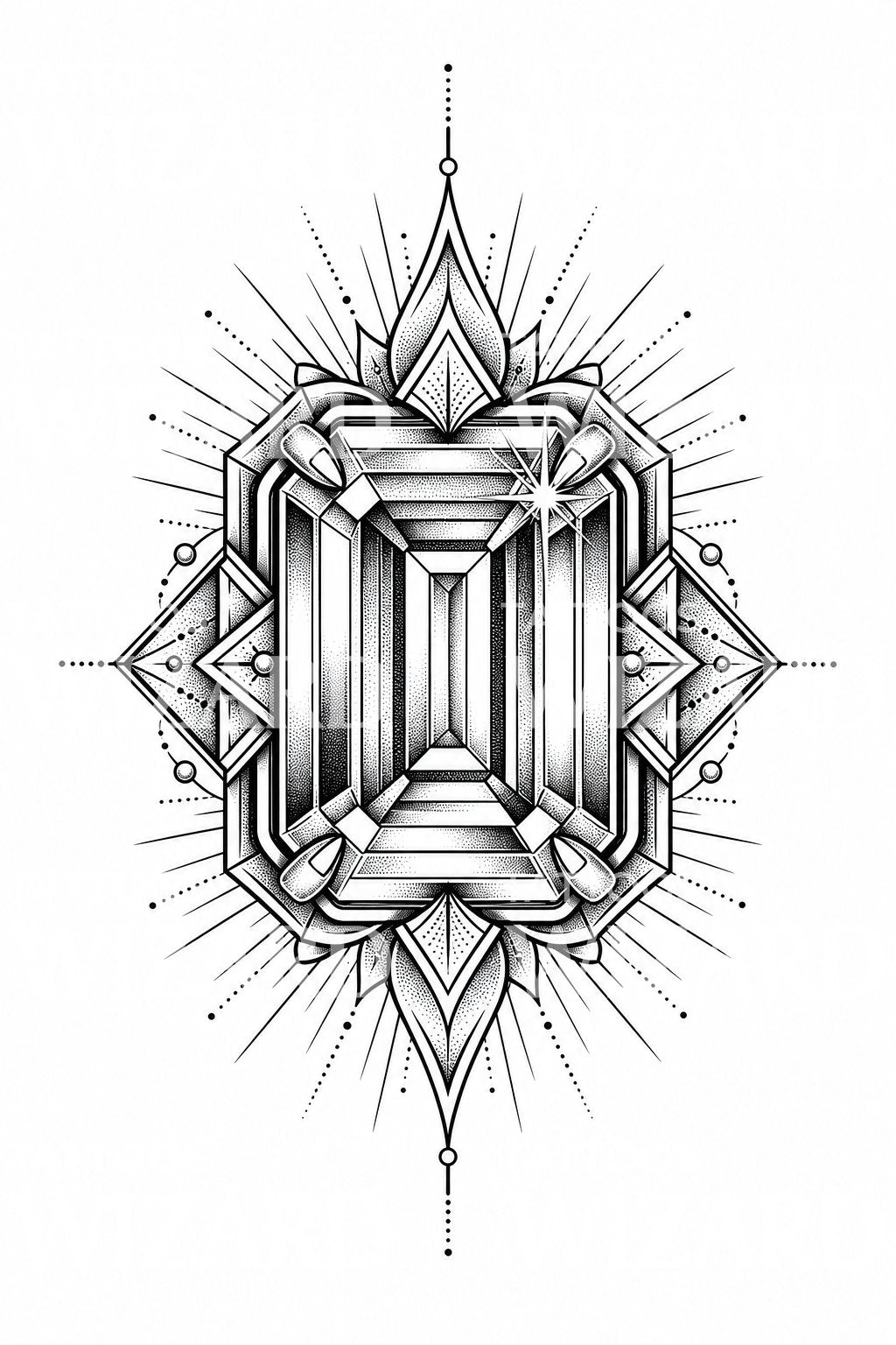 Geometric Emerald Cut Gem Tattoo Design