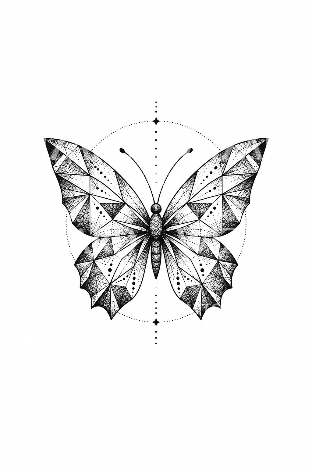 Geometrisch gefacetteerde vlinder in dotwork