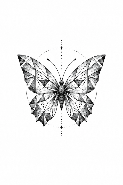 Geometrisch gefacetteerde vlinder in dotwork