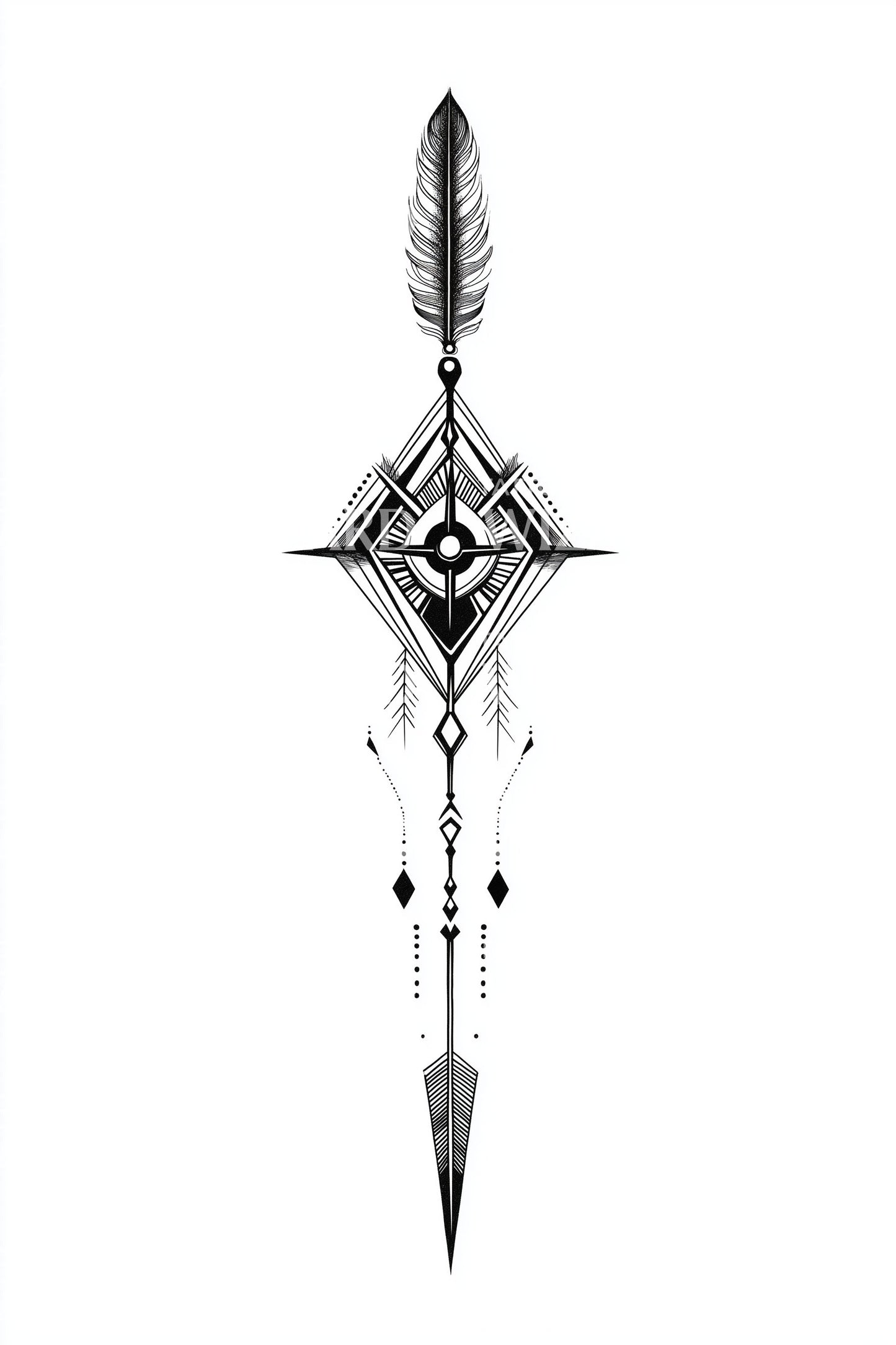 Geometric Feather Dagger Tattoo Design