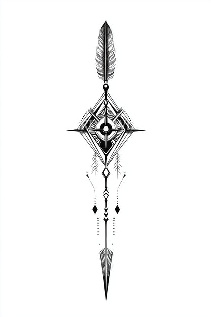 Geometric Feather Dagger Tattoo Design