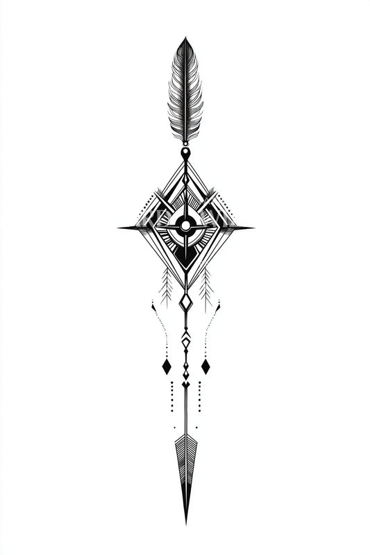 Geometric Feather Dagger Tattoo Design