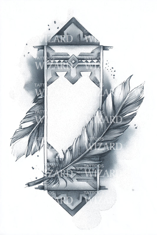 Geometric Feather Frame Tattoo Design