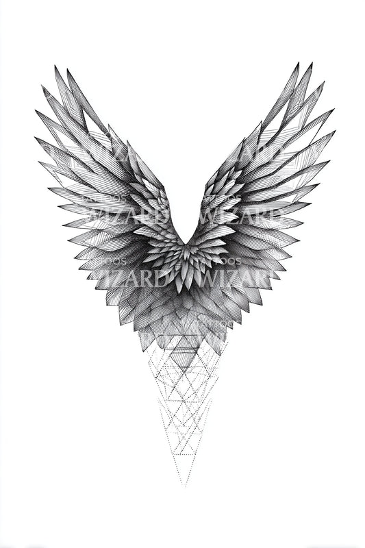 Geometric Feathered Wings Tattoo Design