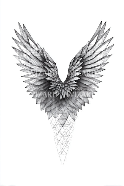 Geometric Feathered Wings Tattoo Design