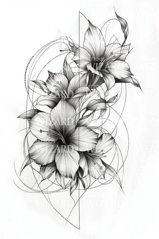 Geometric Floral Cascade Tattoo Design