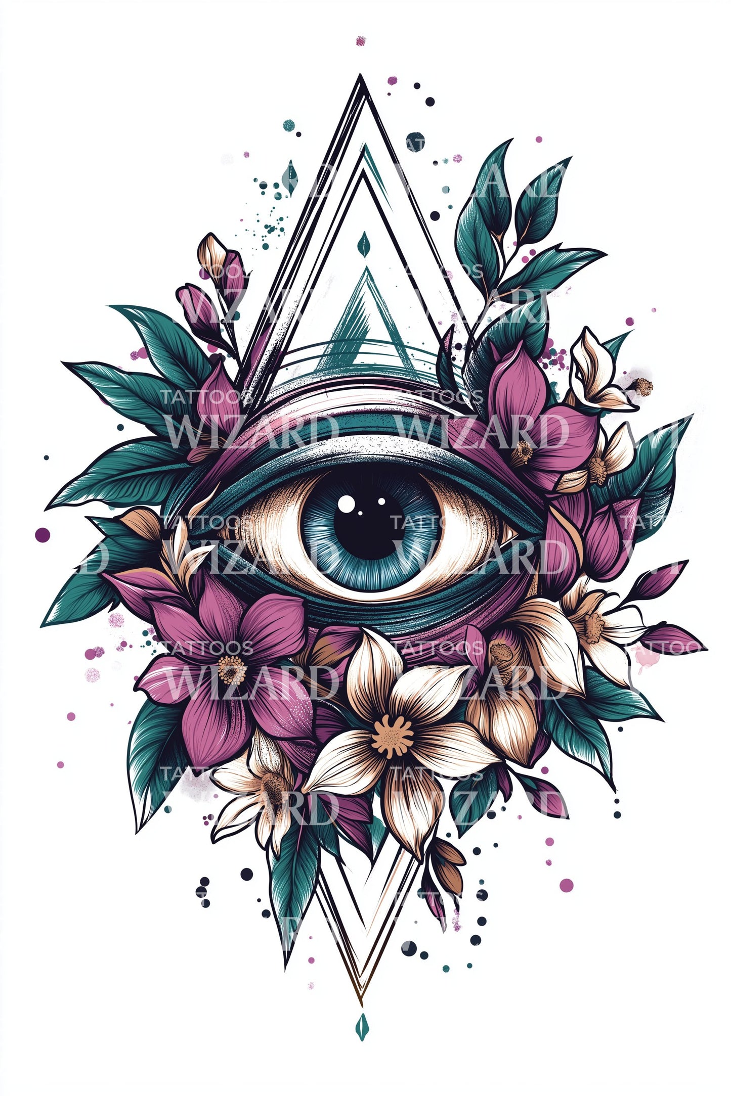 Geometric Floral Eye Tattoo Design