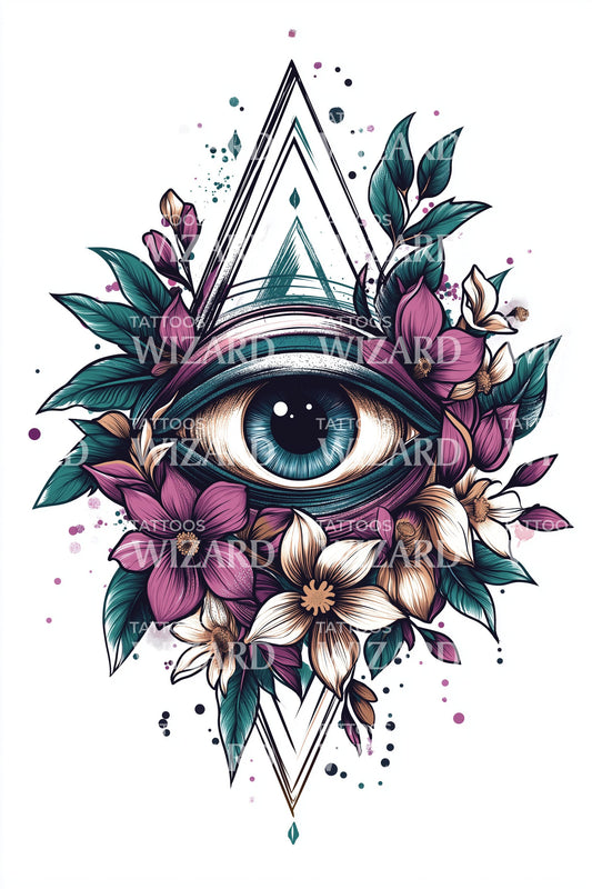Geometric Floral Eye Tattoo Design