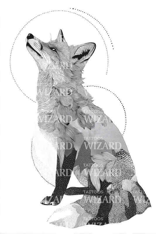 Geometric Fox Blossom Tattoo Design