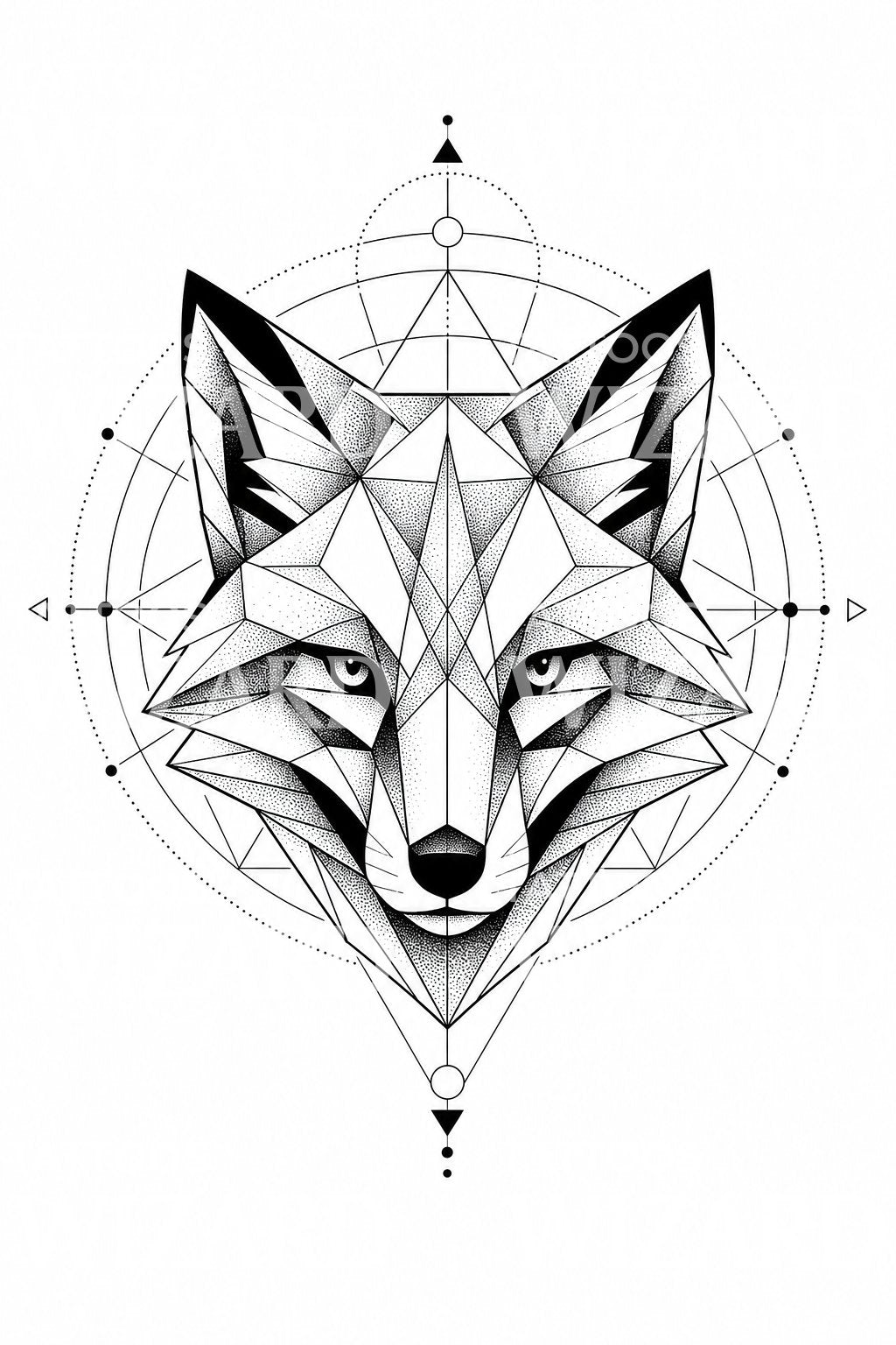 Geometric Fox Head Tattoo Design