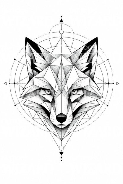 Geometric Fox Head Tattoo Design