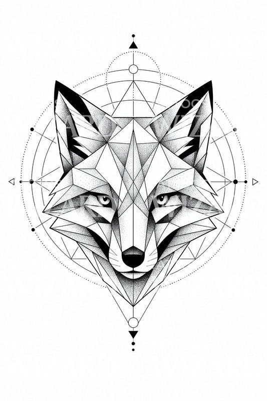 Geometric Fox Head Tattoo Design