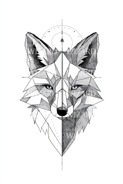 Geometric Fox Mask Tattoo Design