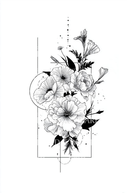 Geometric Frame Flower Tattoo Design