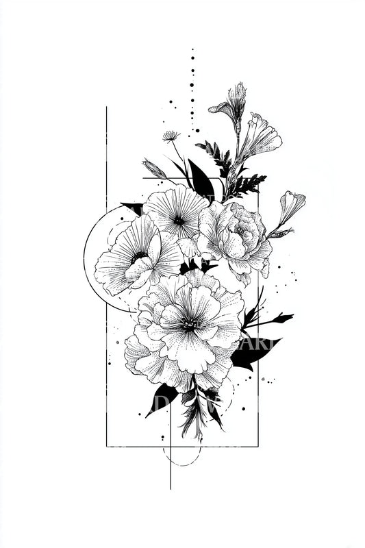 Geometric Frame Flower Tattoo Design