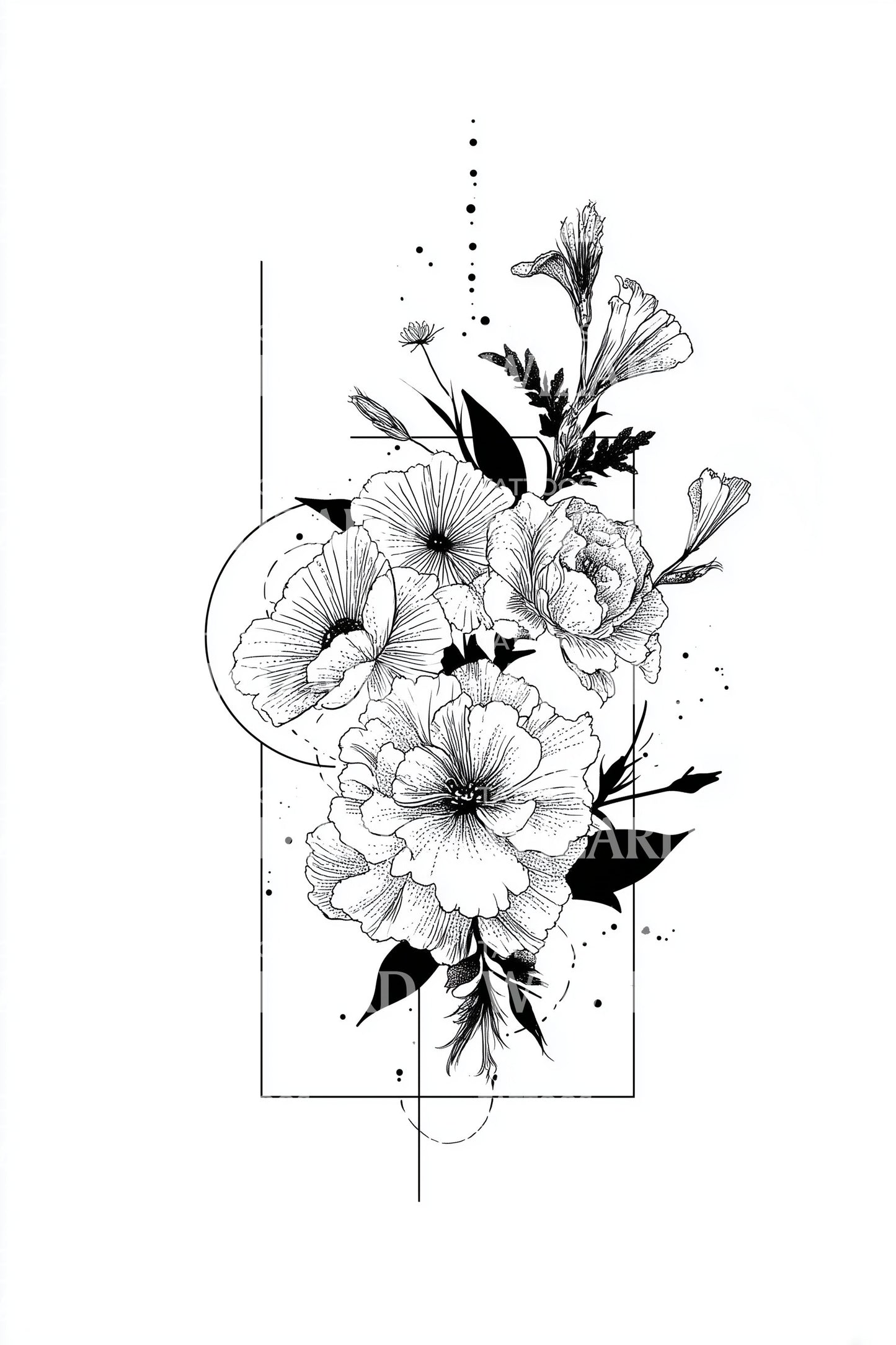 Geometric Frame Flower Tattoo Design