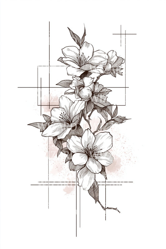 Geometric Framed Flowers Tattoo Design
