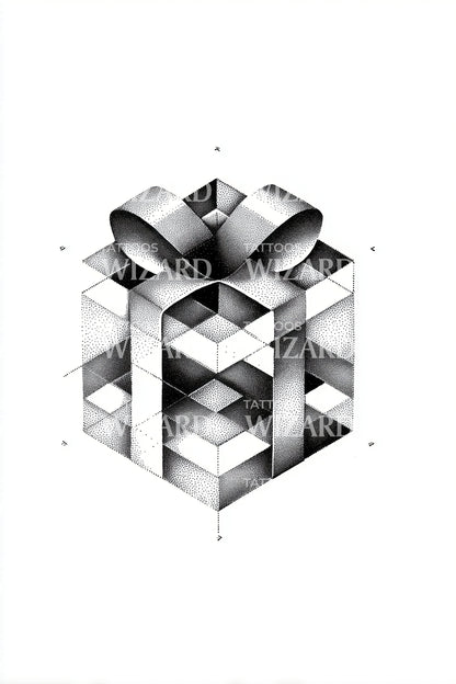 Geometric Gift Cube Tattoo Design