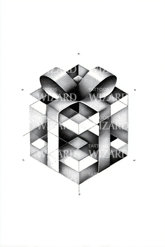 Geometric Gift Cube Tattoo Design