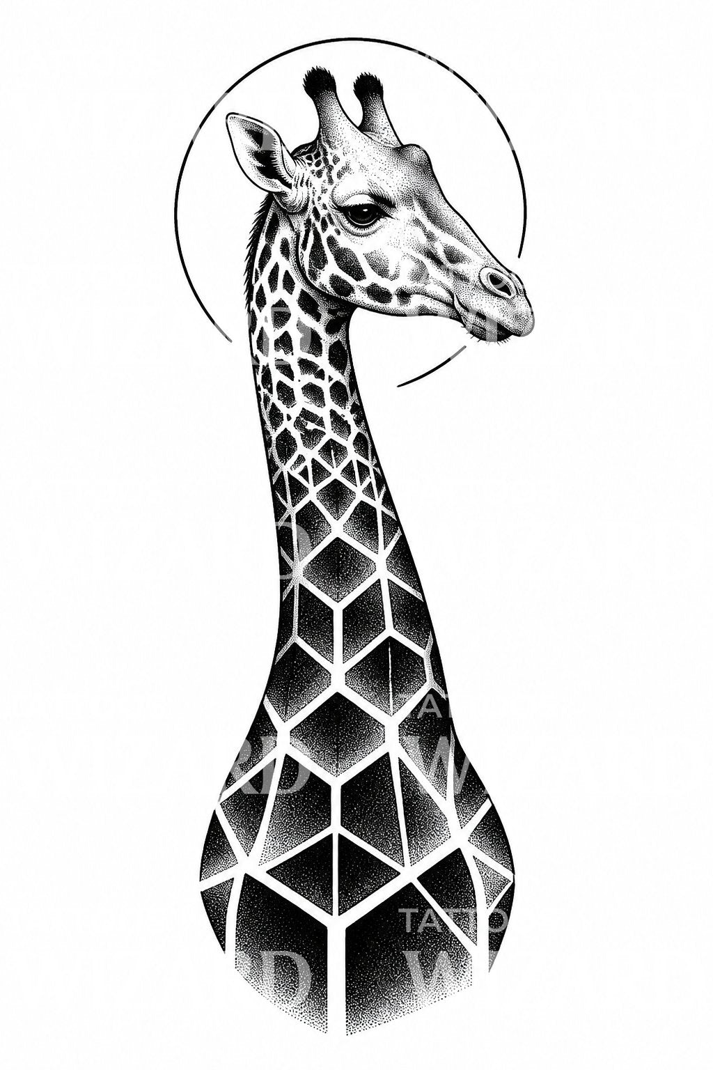 Design geometrico per tatuaggio di giraffa sul collo