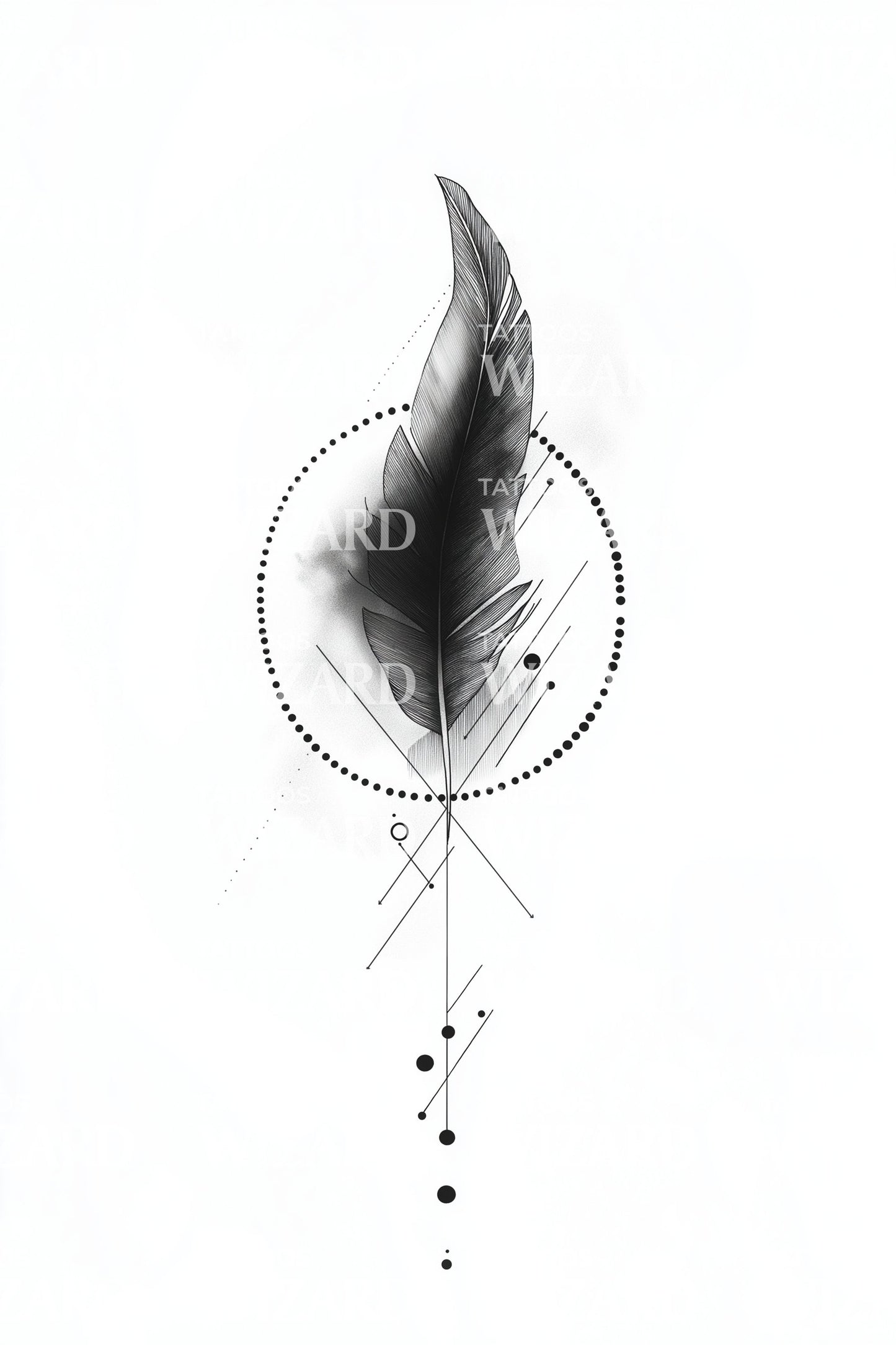 Geometric Halo Feather Tattoo Idea