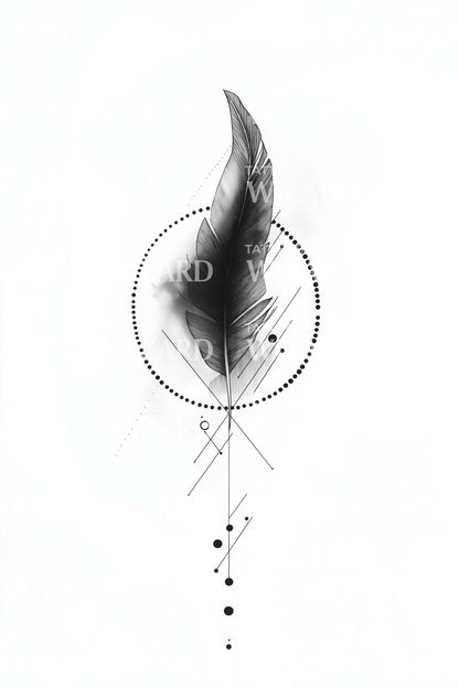 Geometric Halo Feather Tattoo Idea