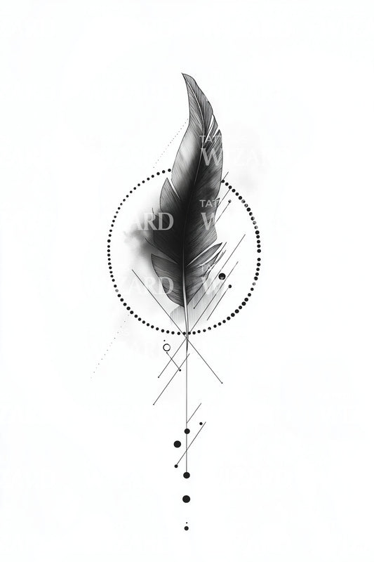 Geometric Halo Feather Tattoo Idea