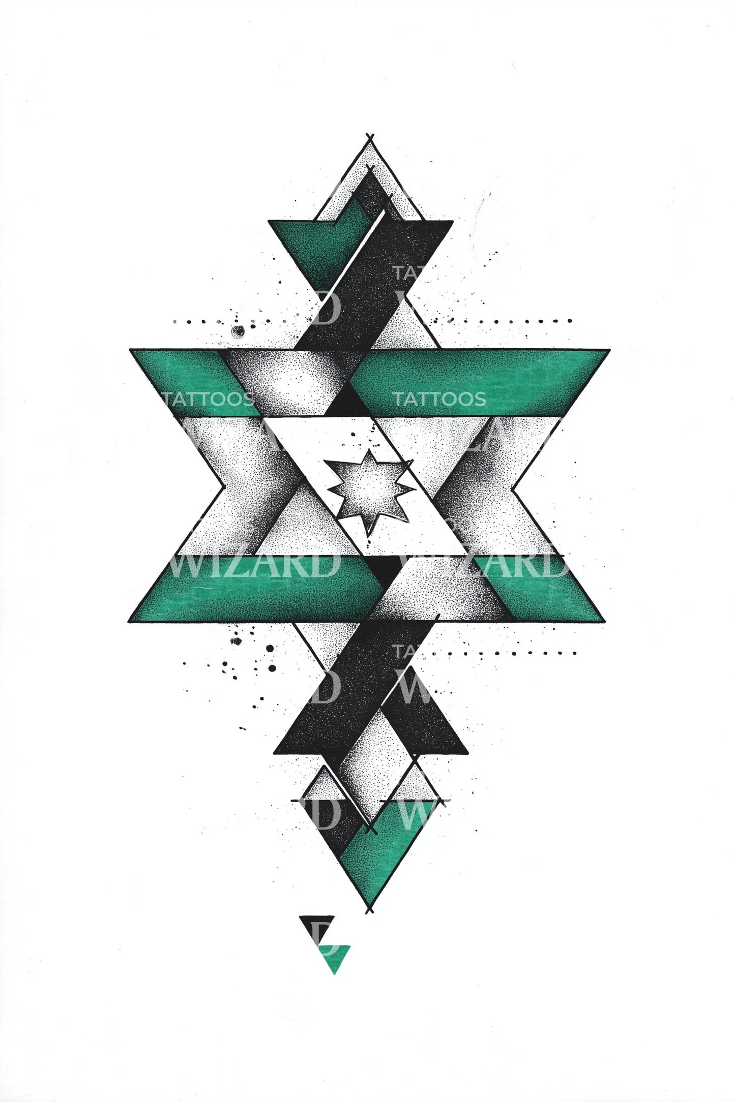 Geometrický hexagramový hranolový tetovací motiv
