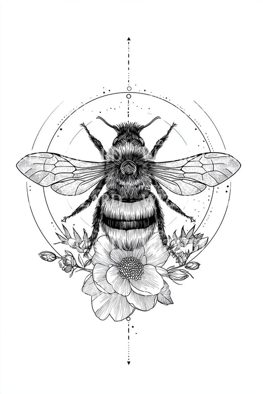 Geometric Honeybee Bloom Tattoo Design
