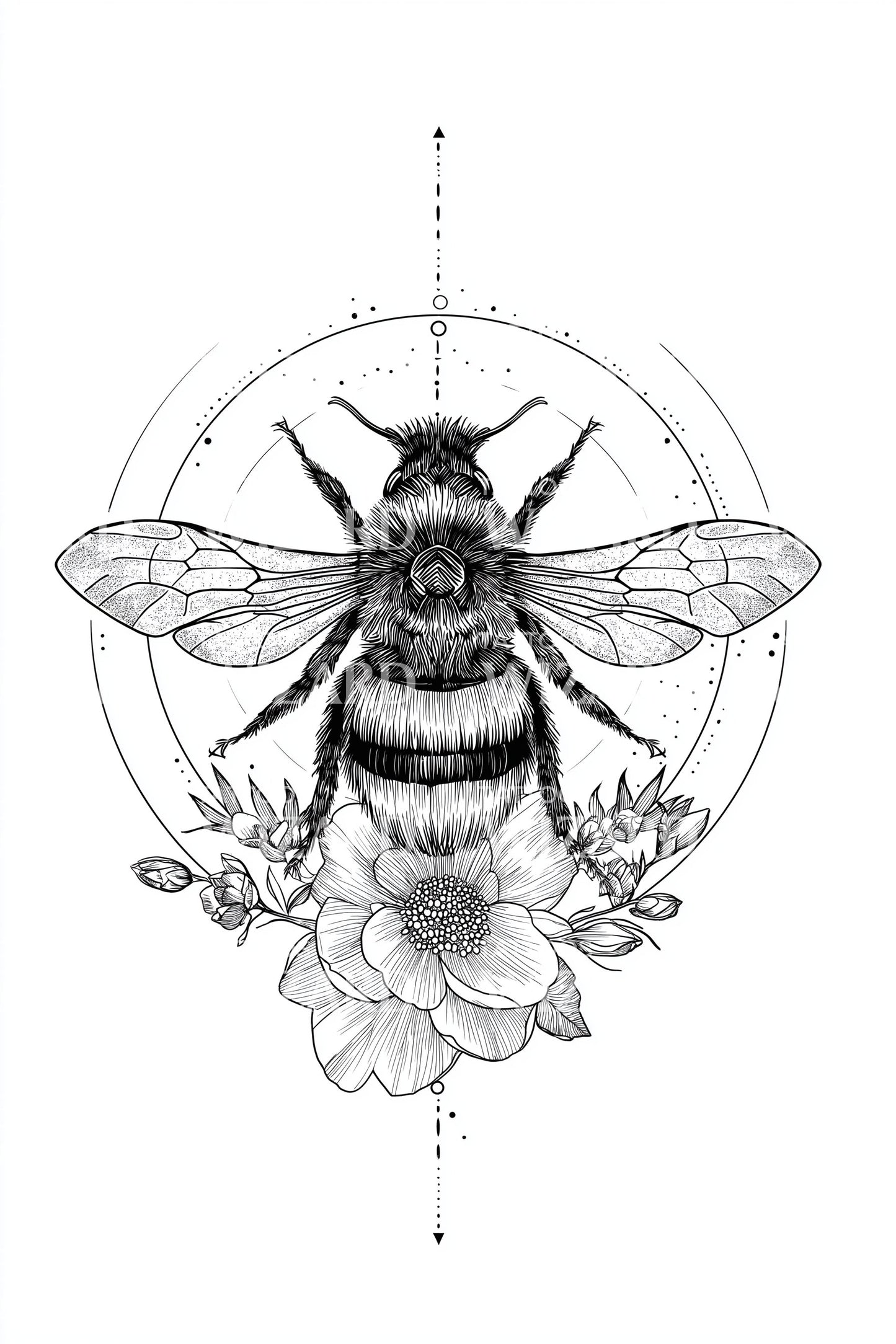 Geometric Honeybee Bloom Tattoo Design