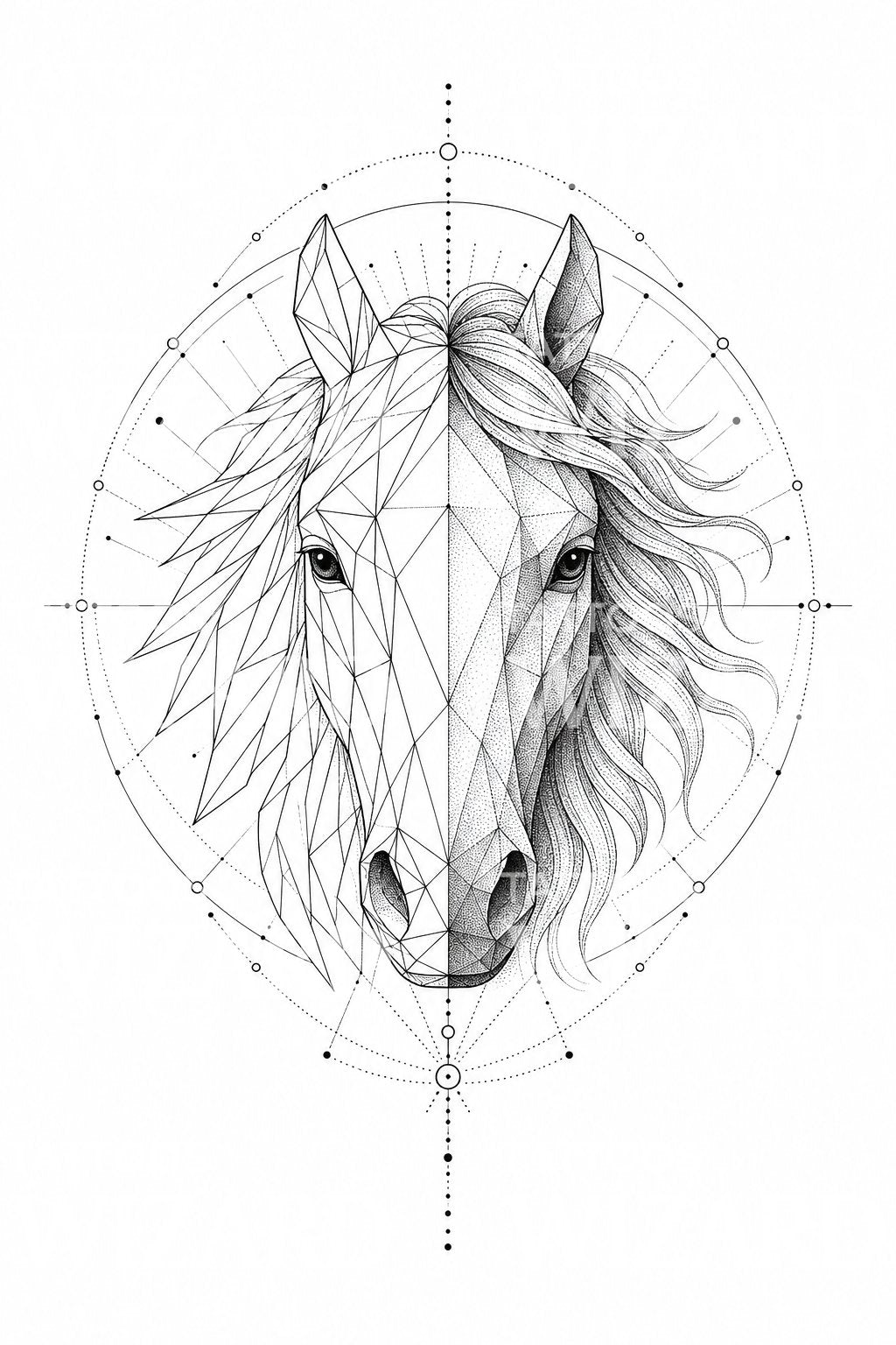 Geometric Horse Head Tattoo Design