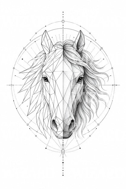 Geometric Horse Head Tattoo Design