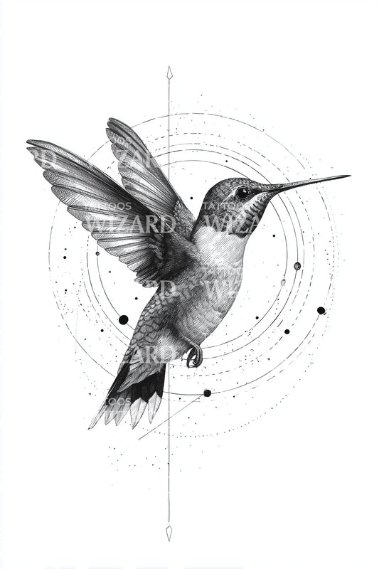 Geometric Hummingbird Orbit Tattoo Idea