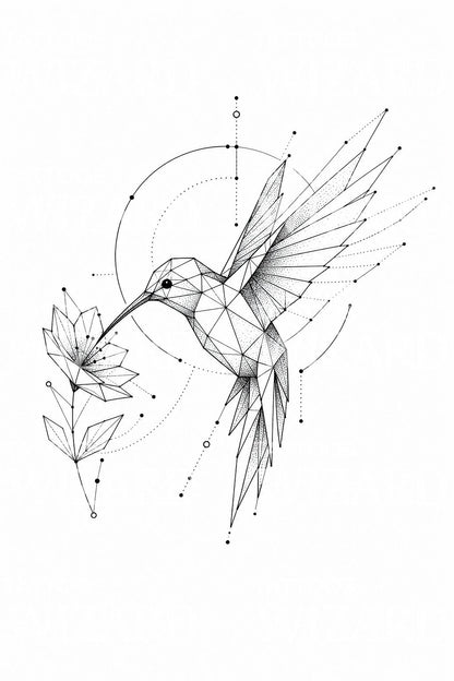 Design di tatuaggio geometrico colibrì