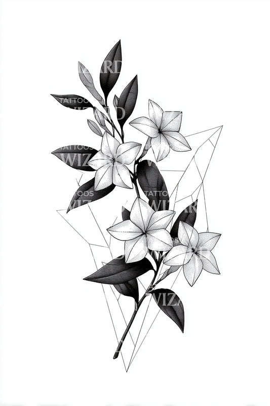 几何茉莉花束纹身设计灵感