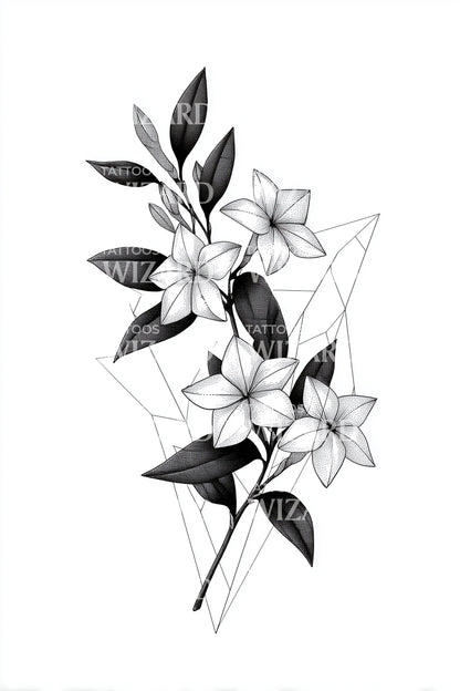 幾何学的なジャスミンの花束のタトゥーアイデア