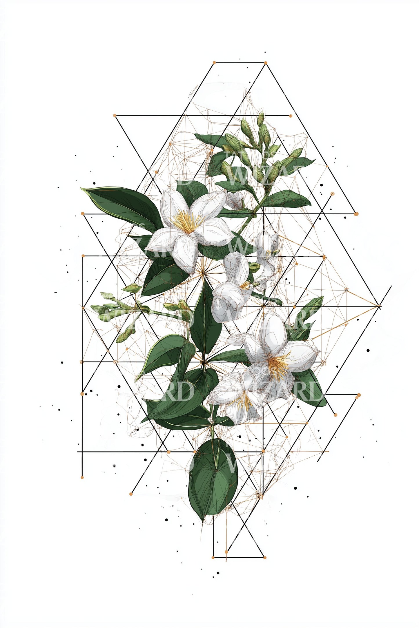 Geometric Jasmine Spray Tattoo Idea