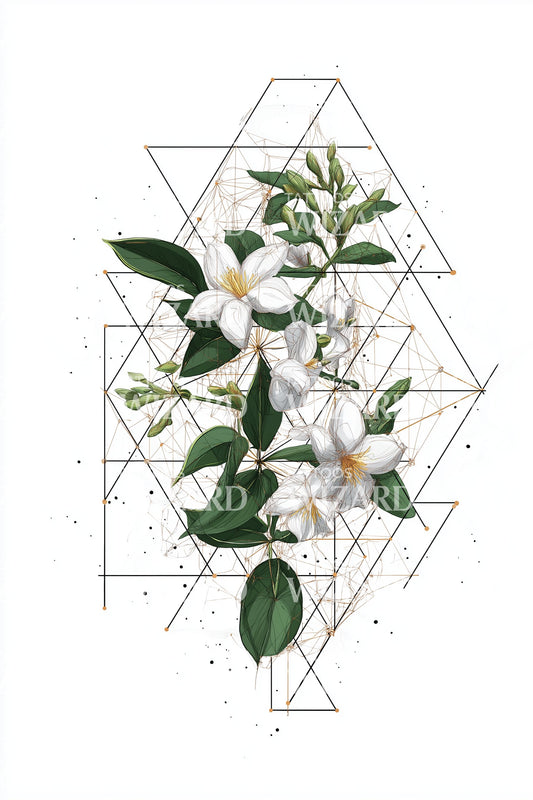 Geometric Jasmine Spray Tattoo Idea