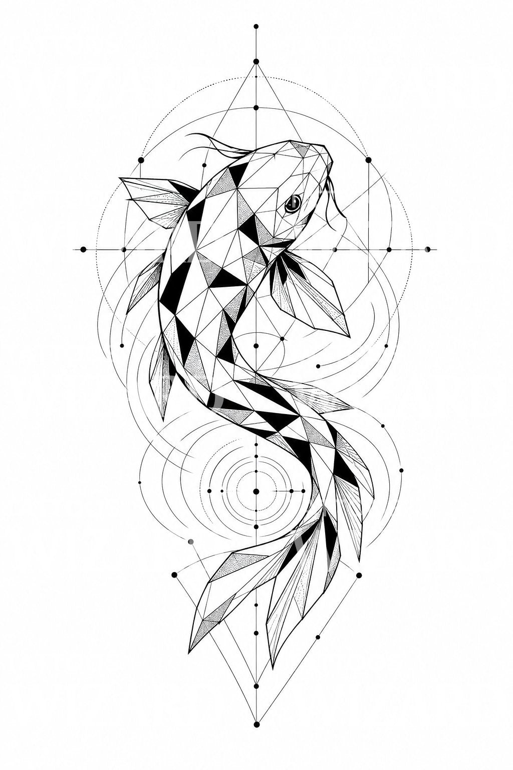 Geometric Koi Fish Tattoo Design